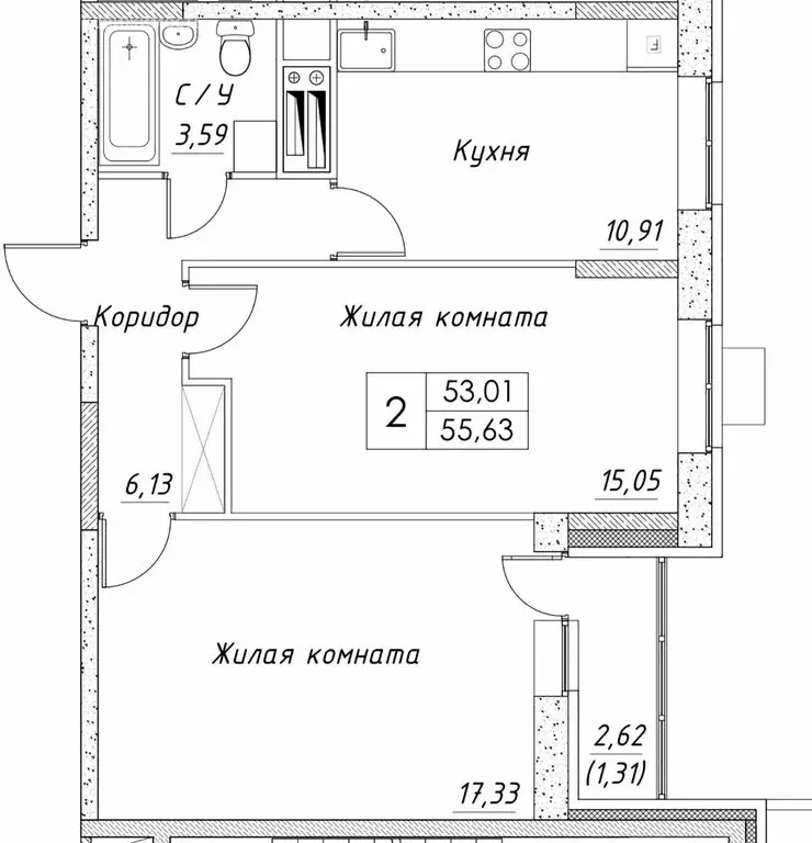 2-комнатная квартира: Московская область, Дмитров (55.6 м) - Фото 0