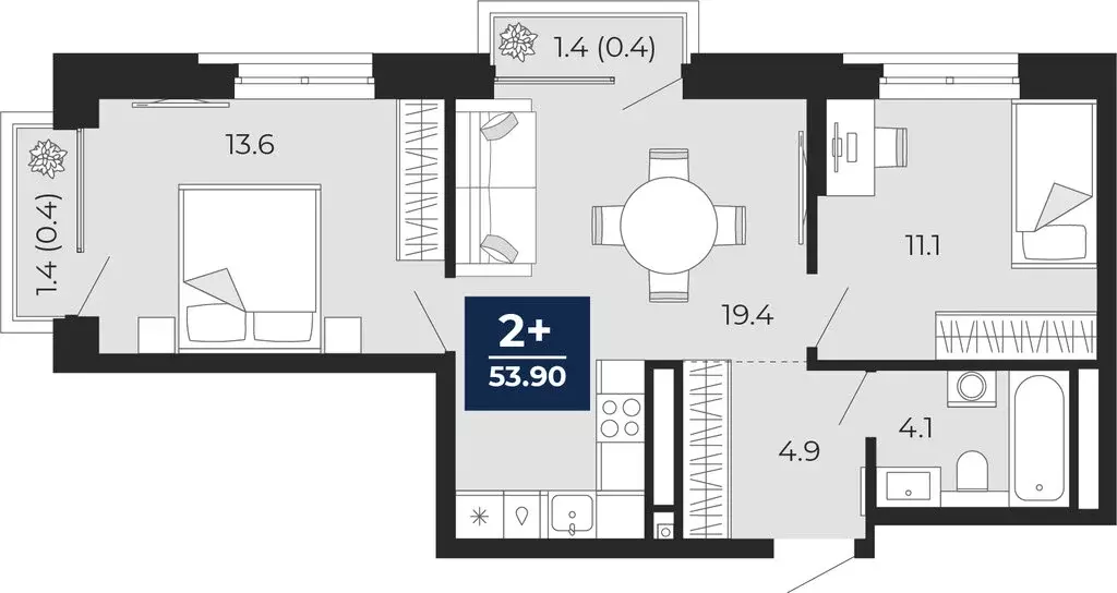 2-комнатная квартира: Тюмень, проезд Капитана Куликова, 7 (55.9 м) - Фото 1