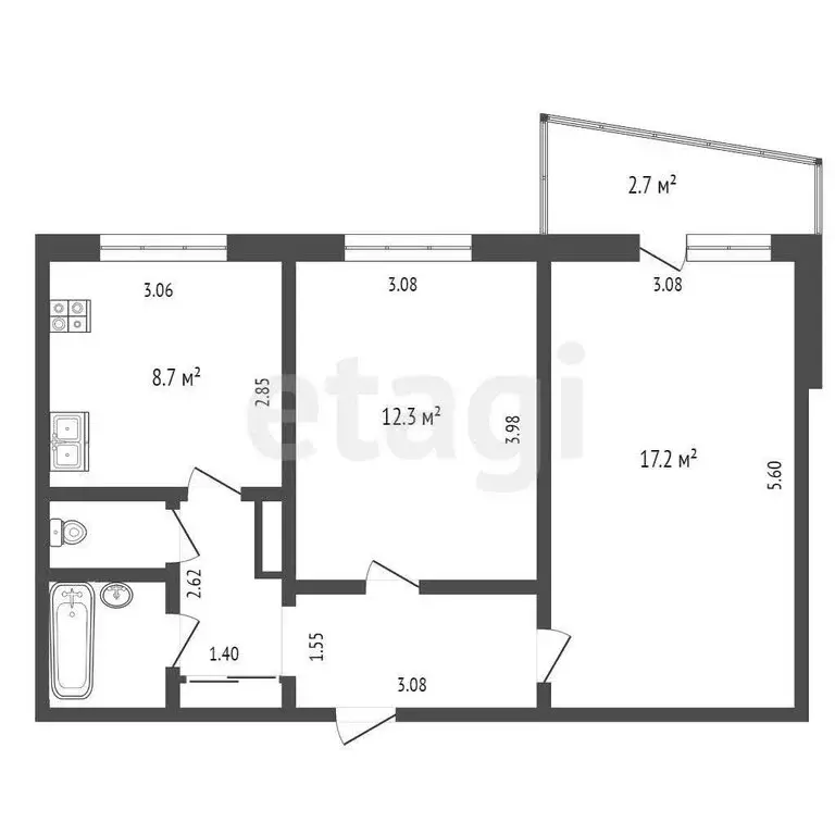2-комнатная квартира: Тюмень, Солнечный проезд, 8 (50.2 м) - Фото 1