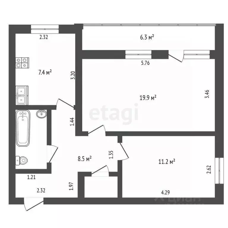 3-к кв. Ростовская область, Ростов-на-Дону Темерницкая ул., 2/1 (58.0 ... - Фото 2
