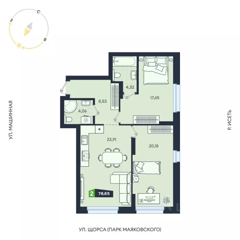 2-к кв. Свердловская область, Екатеринбург ул. Машинная, 1В/4 (78.65 ... - Фото 1
