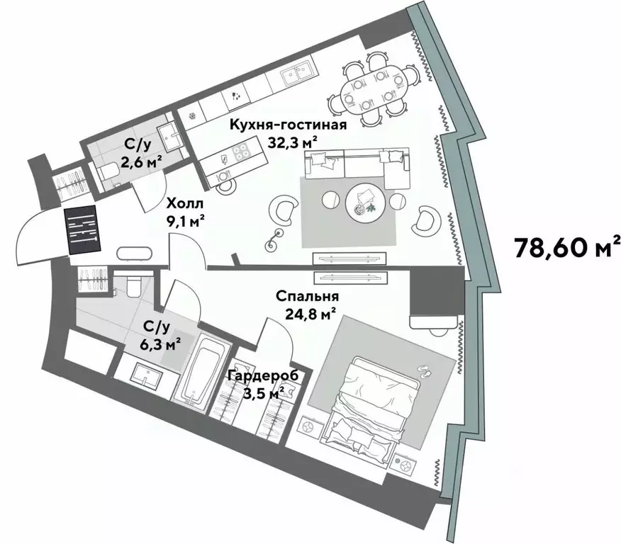 2-к кв. Свердловская область, Екатеринбург ул. Бориса Ельцина (78.6 м) - Фото 0
