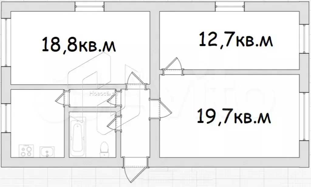 3-к. квартира, 62,7 м, 1/5 эт. - Фото 0