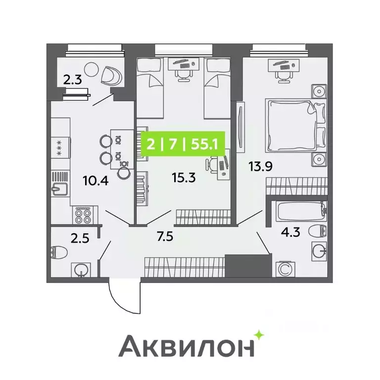 2-к кв. Санкт-Петербург ул. Чирикова, 5 (55.1 м) - Фото 0