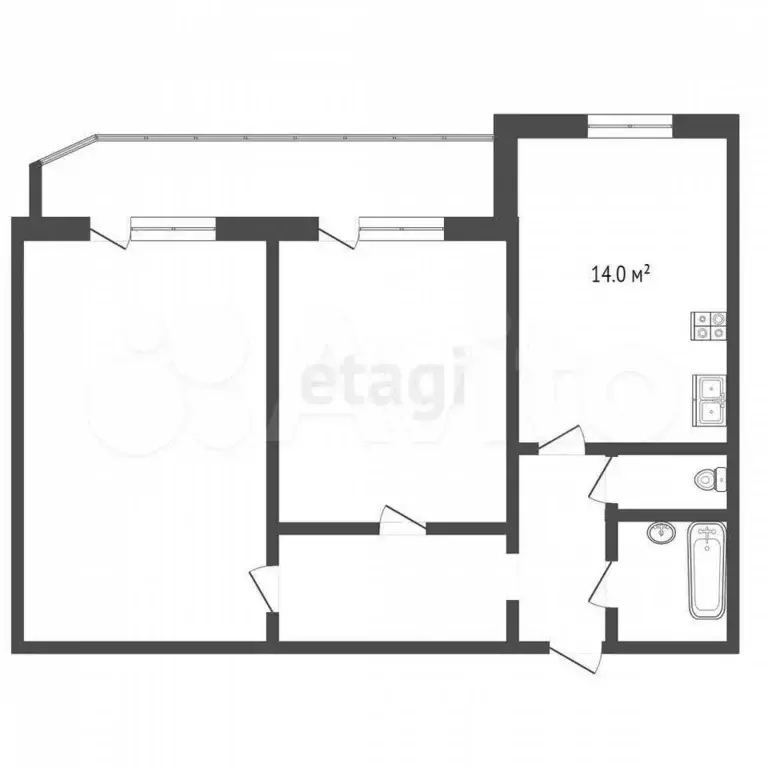 2-к. квартира, 60,1 м, 8/9 эт. - Фото 0