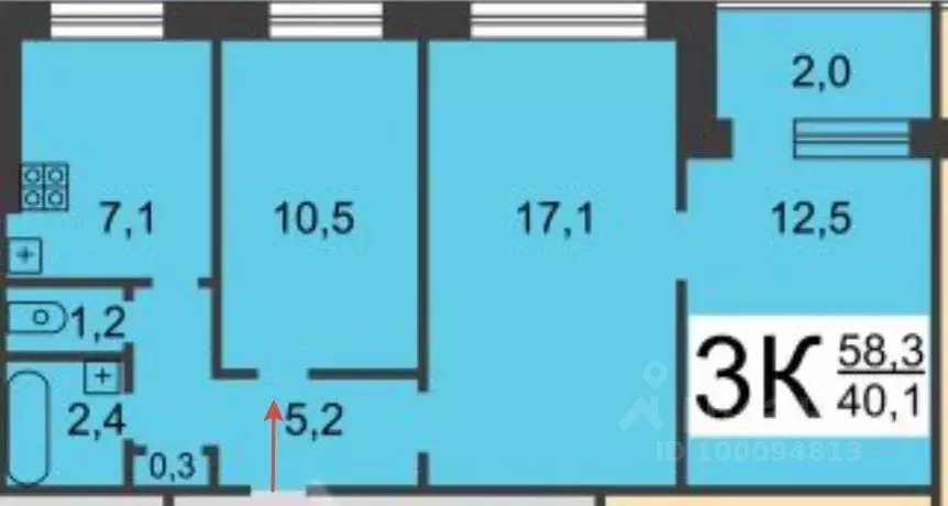 3-к кв. Нижегородская область, Нижний Новгород ул. Исполкома, 4 (58.1 ... - Фото 2