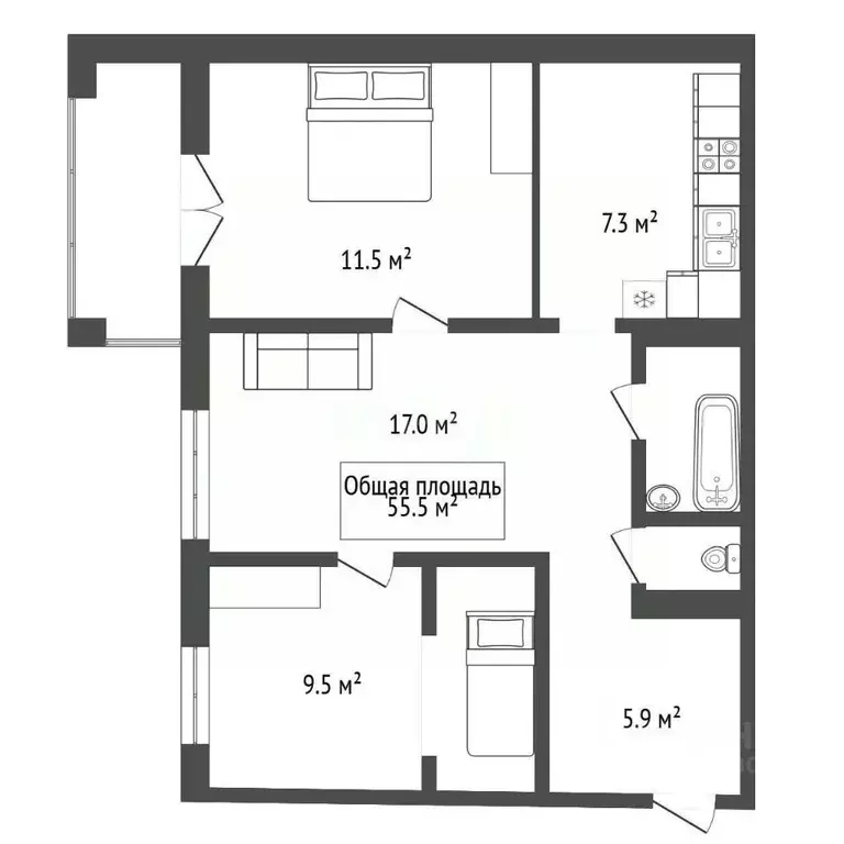 3-к кв. Новосибирская область, Новосибирск Красный просп., 74 (55.5 м) - Фото 1