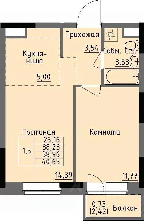 1-к кв. Удмуртия, Ижевск Строитель жилрайон, 4-й мкр,  (38.96 м) - Фото 0