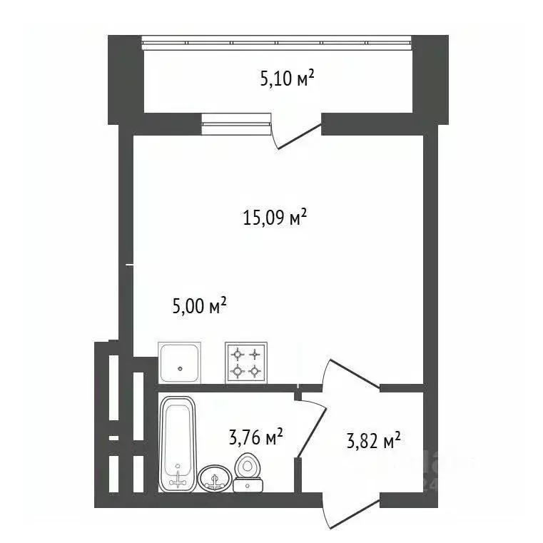 Студия Башкортостан, Уфа Новороссийская ул., 1 (34.5 м) - Фото 2
