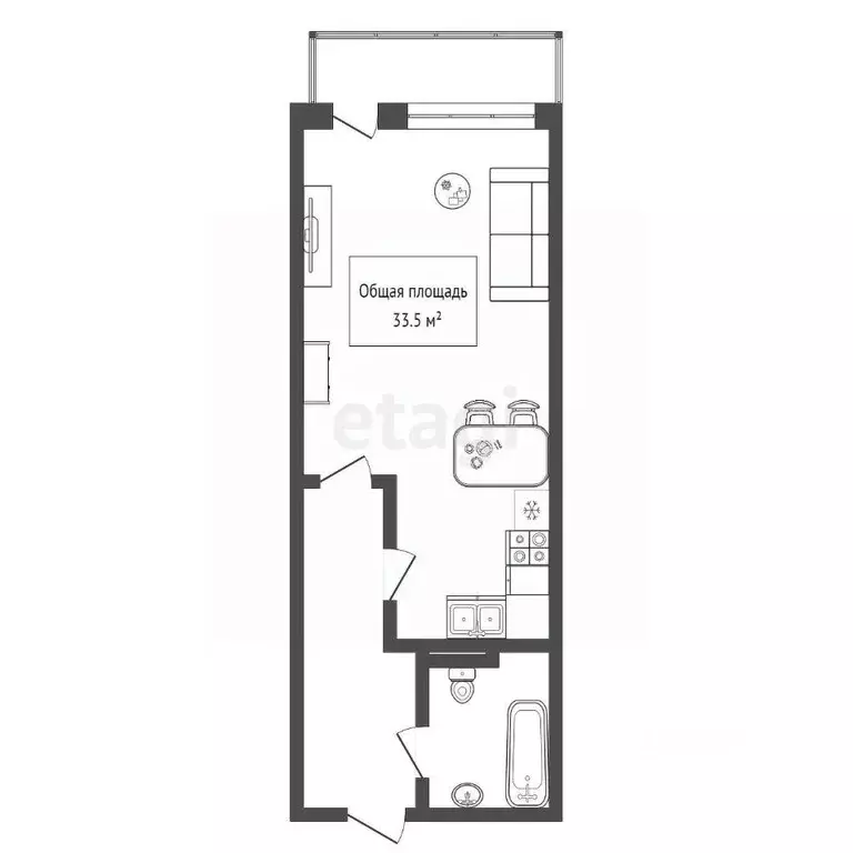 Студия Новосибирская область, Новосибирск ул. Есенина, 12/2 (33.5 м) - Фото 1