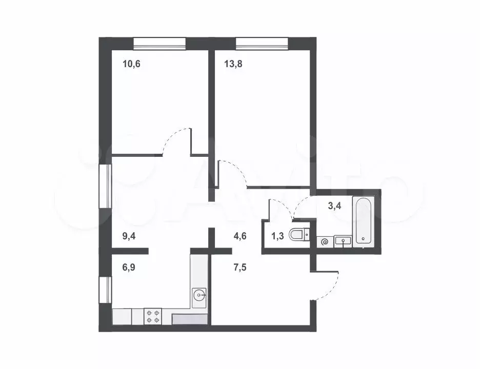 3-к. квартира, 57,5м, 2/17эт. - Фото 1