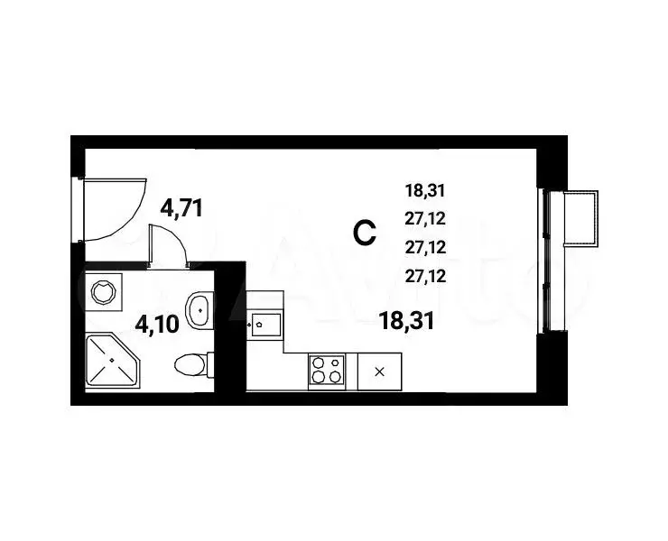 Квартира-студия, 27,1 м, 13/21 эт. - Фото 0