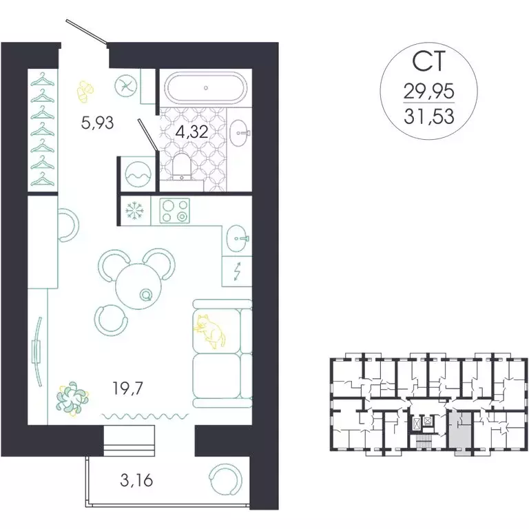 Квартира-студия: Пенза, Колышлейская улица, 7 (31.53 м) - Фото 2