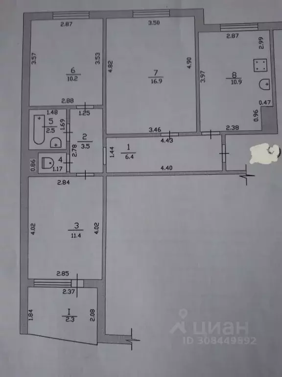 3-к кв. Тамбовская область, Тамбов ул. Чичканова, 131 (63.0 м) - Фото 0