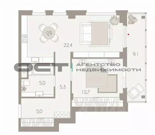 1-к кв. Тульская область, Тула Первомайская ул., 32А (59.5 м) - Фото 1