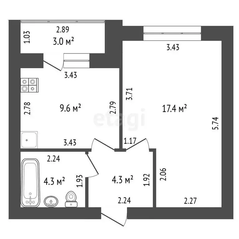 1-комнатная квартира: Стерлитамак, Магистральная улица, 78 (36.6 м) - Фото 1
