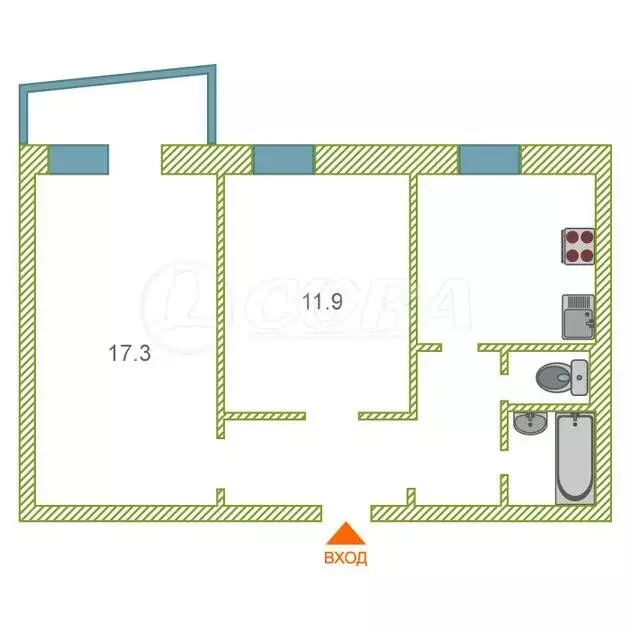 2-комнатная квартира: Тюмень, Профсоюзная улица, 30 (51 м) - Фото 2