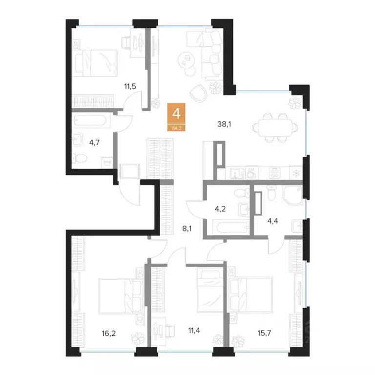 4-к кв. Курская область, Курск Парковый квартал Чувства жилой комплекс ... - Фото 1