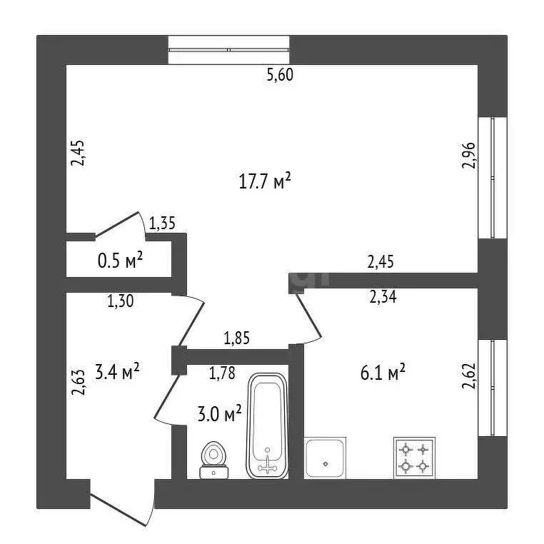 1-комнатная квартира: Благовещенск, улица Чайковского, 195 (32.1 м) - Фото 1
