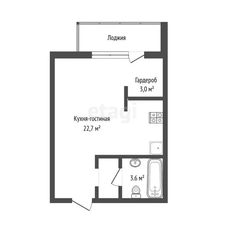 Квартира-студия: Тюмень, улица Ю.-Р.Г. Эрвье, 30к4 (30.7 м) - Фото 0