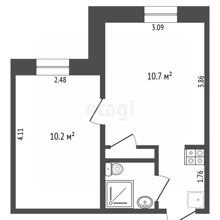 1-к кв. Тюменская область, Тюмень ул. 30 лет Победы, 76 (26.9 м) - Фото 2