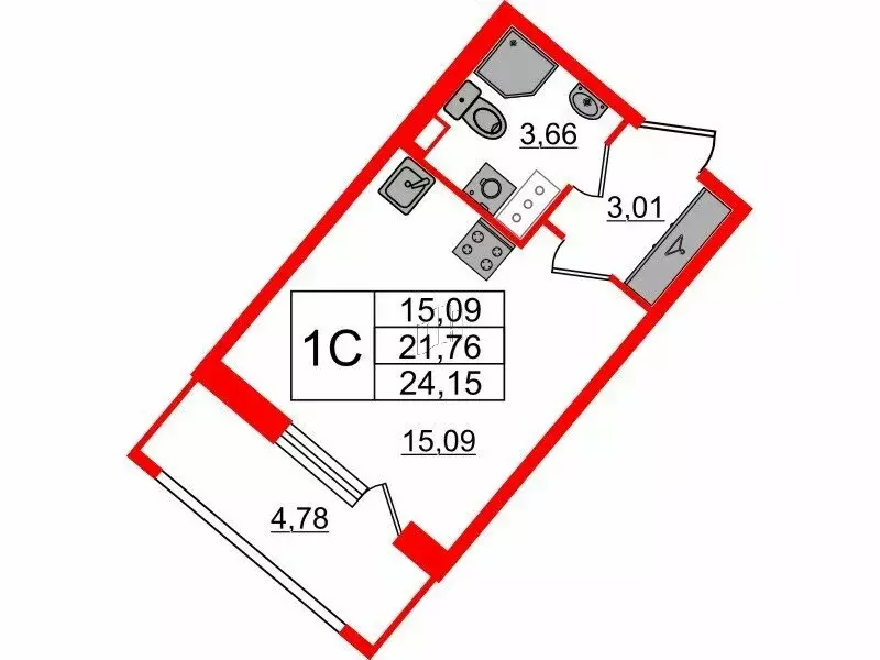 Квартира-студия: Санкт-Петербург, Октябрьская набережная (21.76 м) - Фото 0