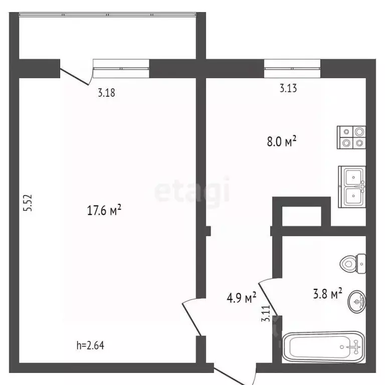 1-к кв. Ямало-Ненецкий АО, Ноябрьск Сибирская ул., 191 (34.9 м) - Фото 1