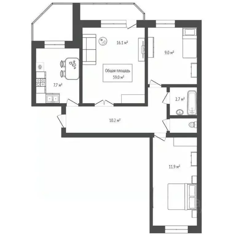 3-к кв. Новосибирская область, Новосибирск Тульская ул., 84 (59.0 м) - Фото 1