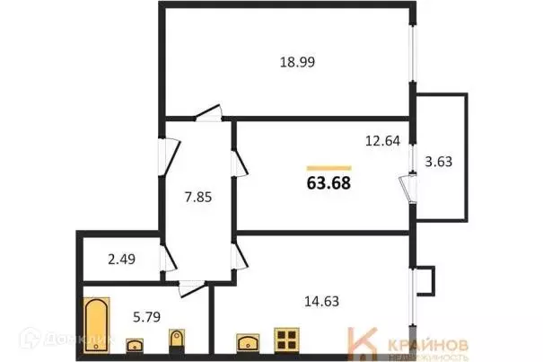 Продаётся 2-к квартира, 63.68 м - Фото 1