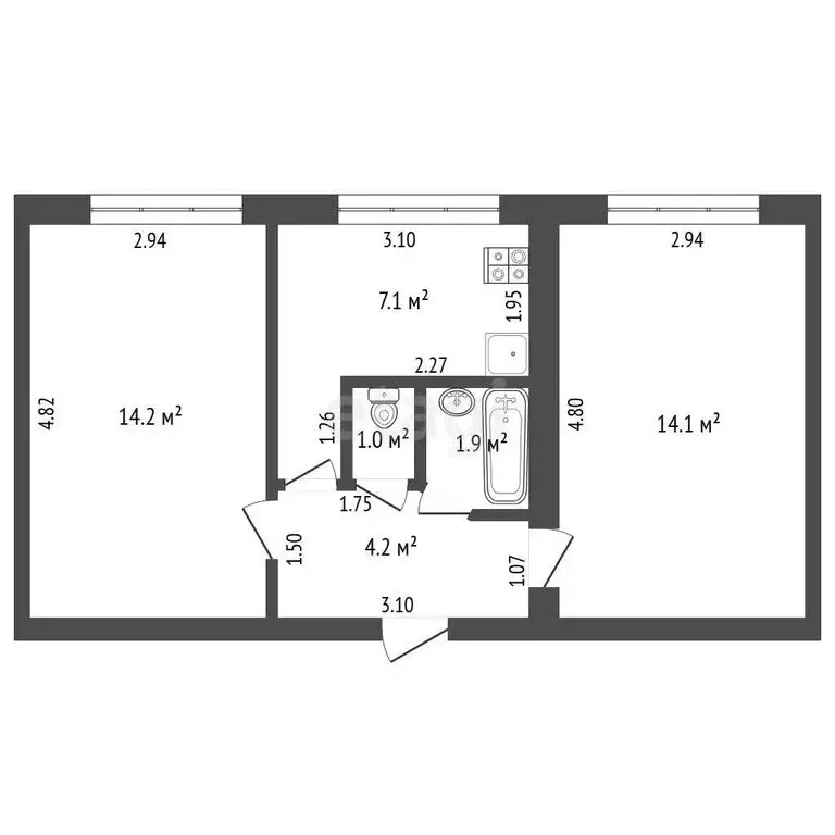2-комнатная квартира: Прохладный, улица Свободы, 70 (42.5 м) - Фото 1