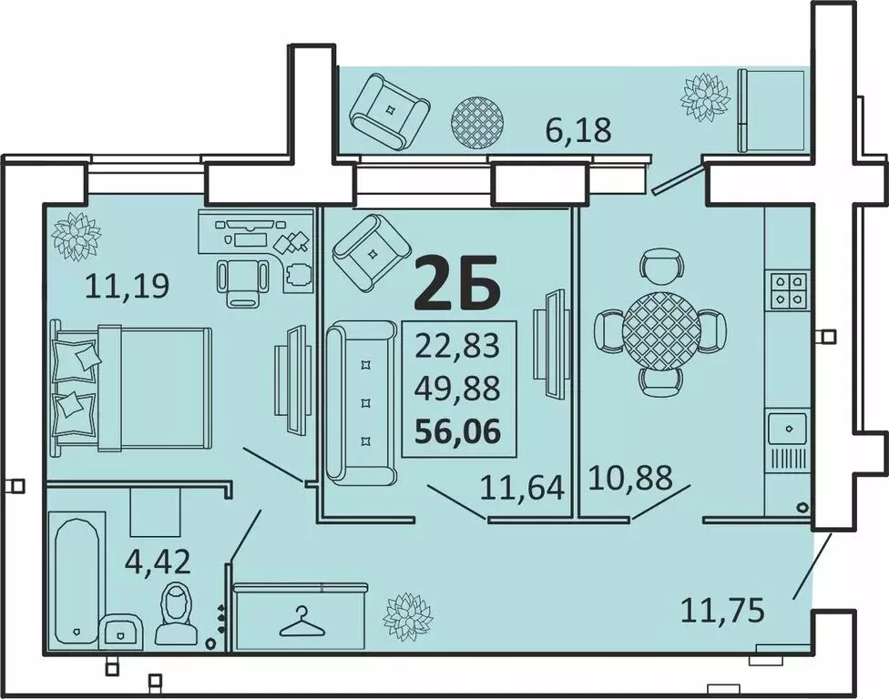 2-комнатная квартира: село Засечное, Соборная улица, 4 (56.06 м) - Фото 0