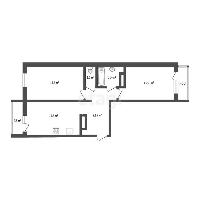 2-комнатная квартира: Тюмень, улица Вадима Бованенко, 4 (58.5 м) - Фото 1