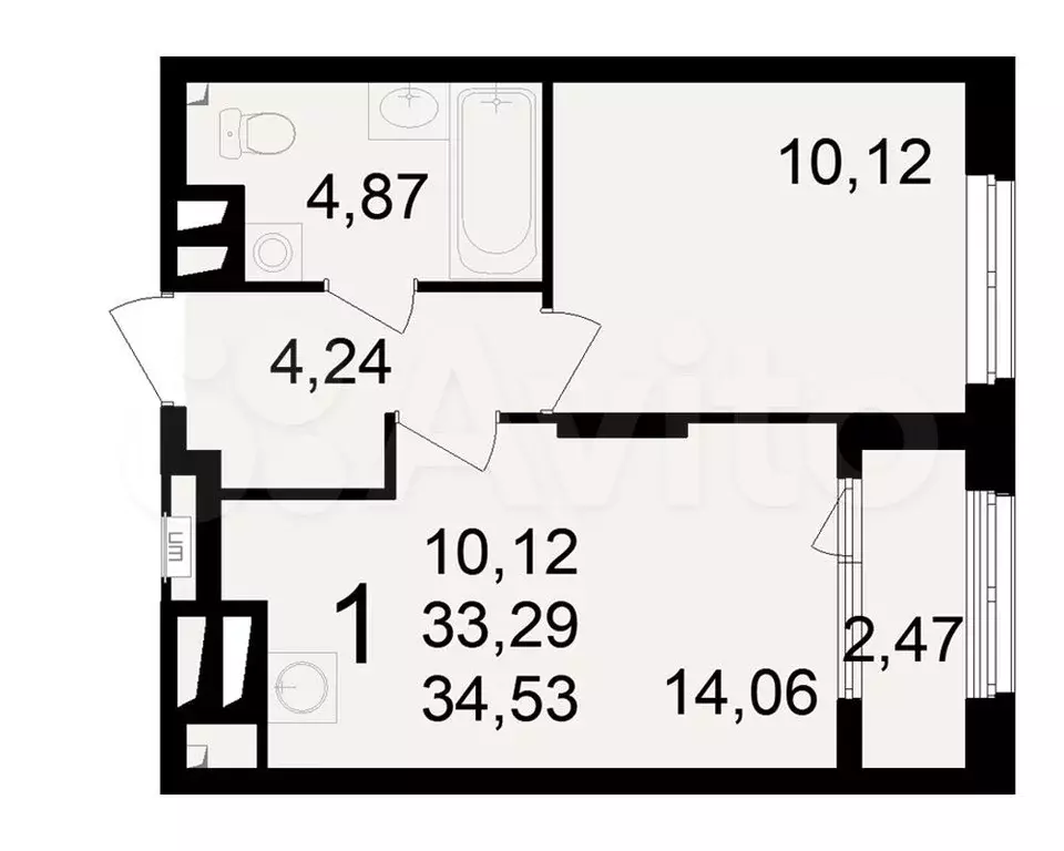 1-к. квартира, 34,5 м, 22/23 эт. - Фото 0