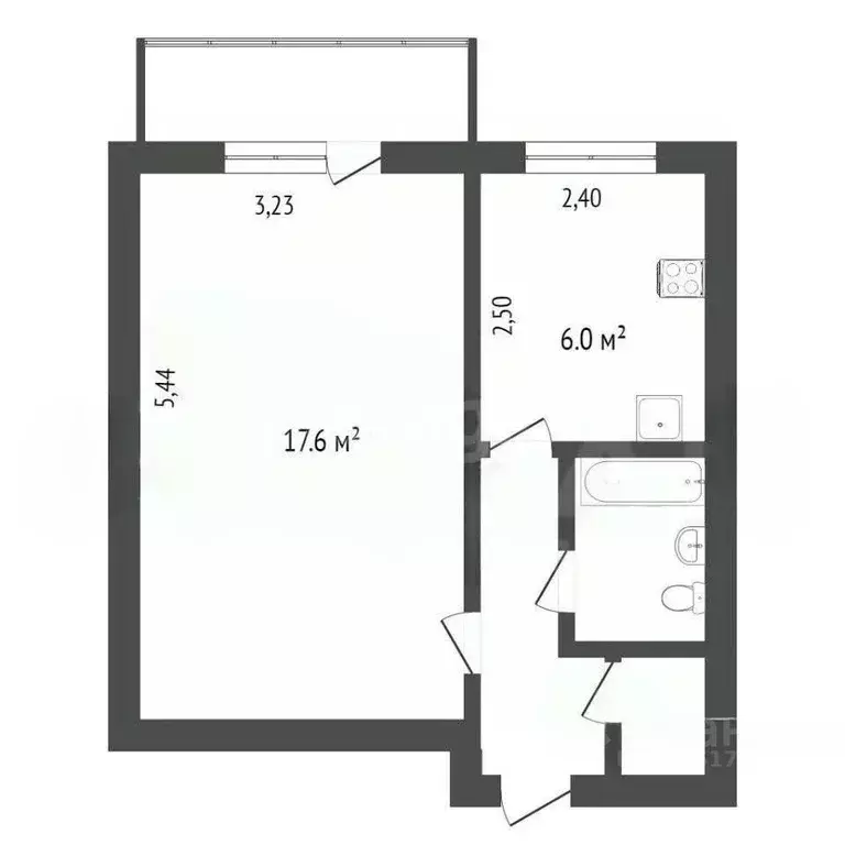 1-к кв. Татарстан, Казань ул. Татарстан, 45 (32.0 м) - Фото 2