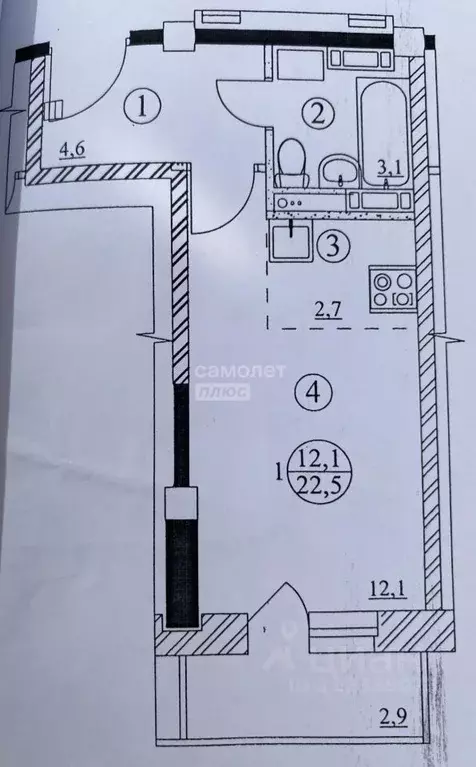 Студия Иркутская область, Ангарск 22-й мкр, 18 (25.4 м) - Фото 1