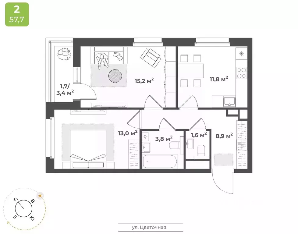 2-к кв. Тверская область, Тверь Соминка мкр,  (56.0 м) - Фото 1