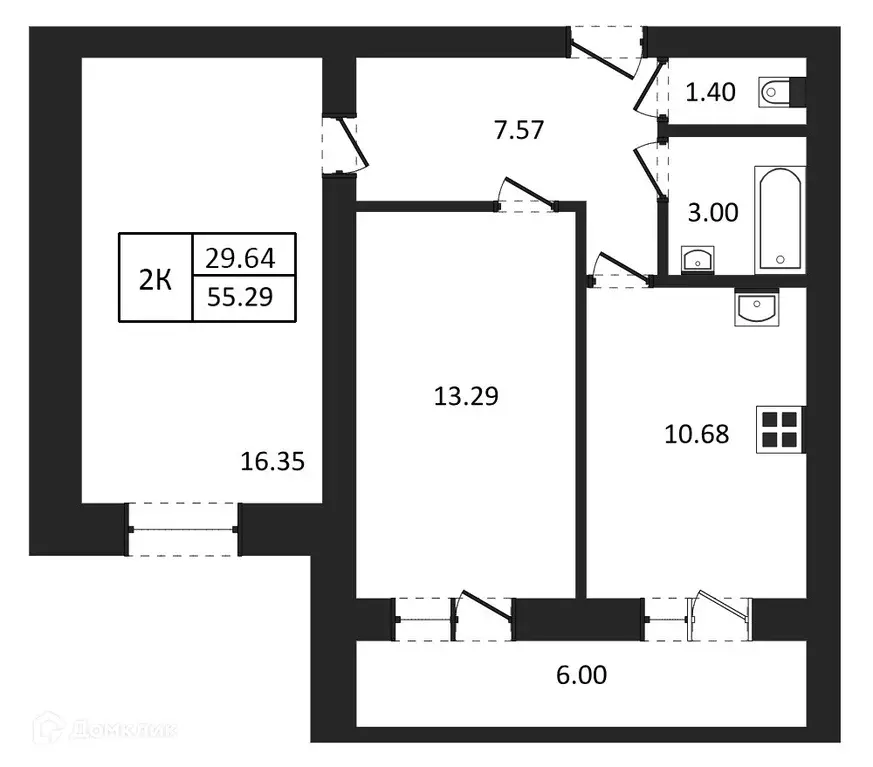Продаётся 2-к квартира, 55.29 м - Фото 1