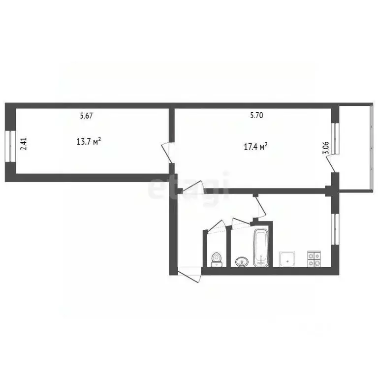 2-к кв. Калужская область, Калуга ул. Марата, 1 (45.6 м) - Фото 2