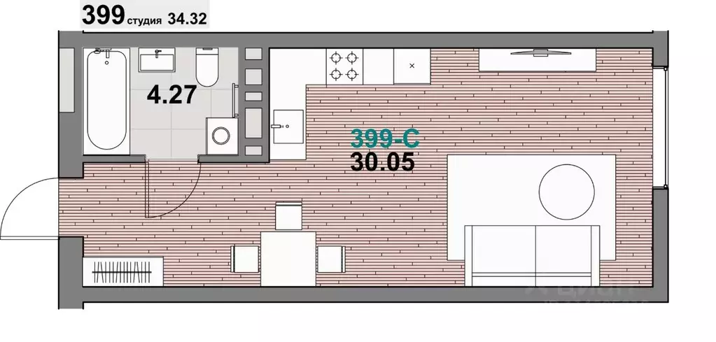 1-к кв. Калининградская область, Зеленоградск ул. Гагарина (34.32 м) - Фото 1