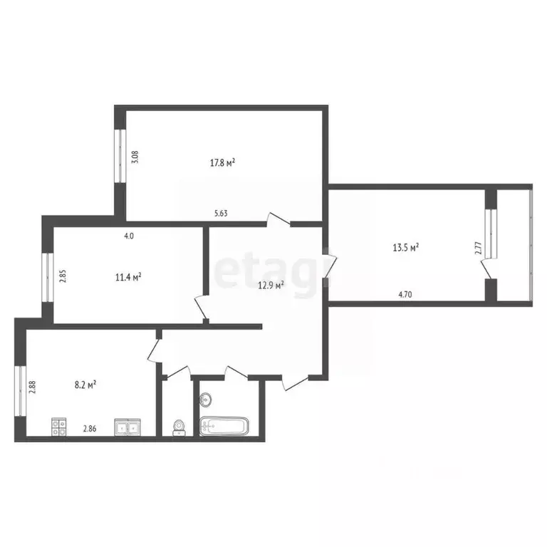 3-к кв. Ямало-Ненецкий АО, Новый Уренгой Дружба мкр, 2/3 (64.9 м) - Фото 2