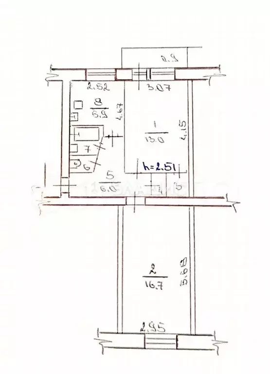 2-к. квартира, 46,4 м, 5/5 эт. - Фото 0