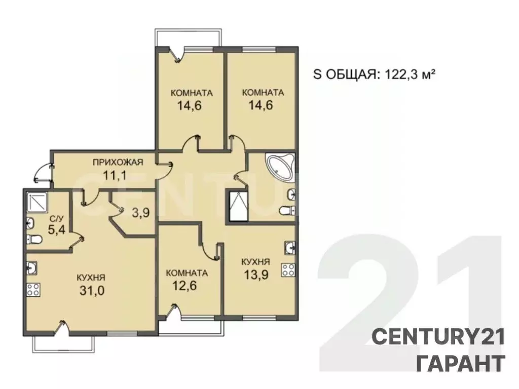 4-к кв. Санкт-Петербург ул. Типанова, 32к2 (122.3 м) - Фото 2