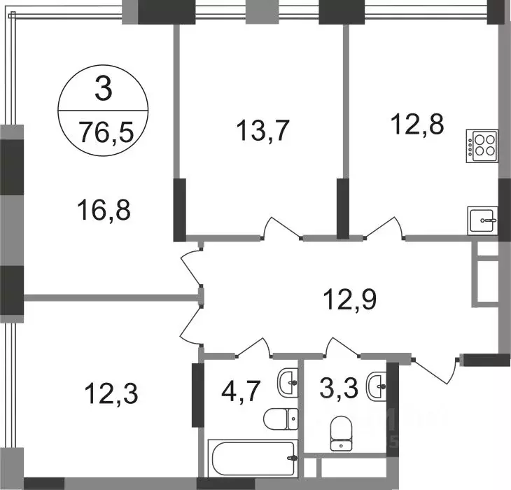 3-к кв. Москва Переделкино Ближнее мкр, 17-й кв-л, к1 (76.5 м) - Фото 0