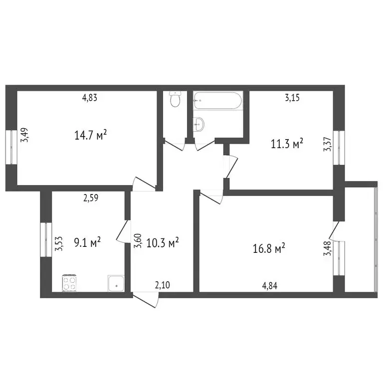 3-комнатная квартира: Сыктывкар, улица Морозова, 166 (66.9 м) - Фото 2