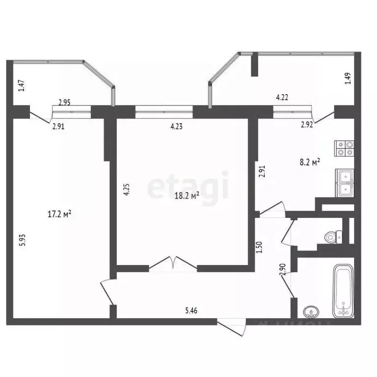 2-к кв. Вологодская область, Череповец Кирилловское ш., 26 (56.7 м) - Фото 2