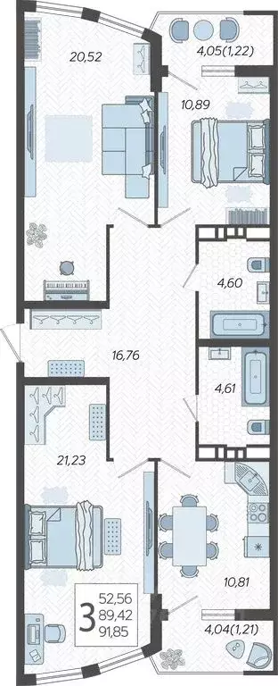 3-к кв. Краснодарский край, Краснодар Уральская ул., 100/6 (91.85 м) - Фото 1