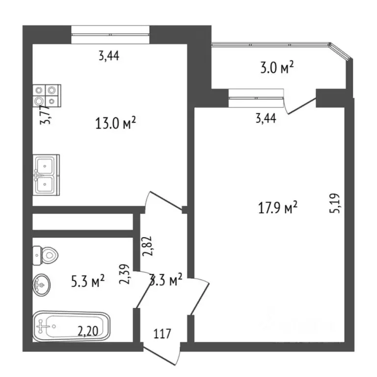 1-к кв. Тюменская область, Тюмень ул. Монтажников, 42 (39.5 м) - Фото 2