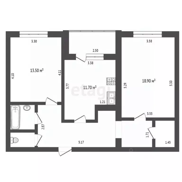 2-к кв. Чувашия, Чебоксары ул. Энтузиастов, 34 (66.2 м) - Фото 1