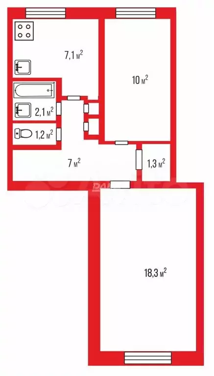 2-к. квартира, 47,7 м, 1/5 эт. - Фото 0