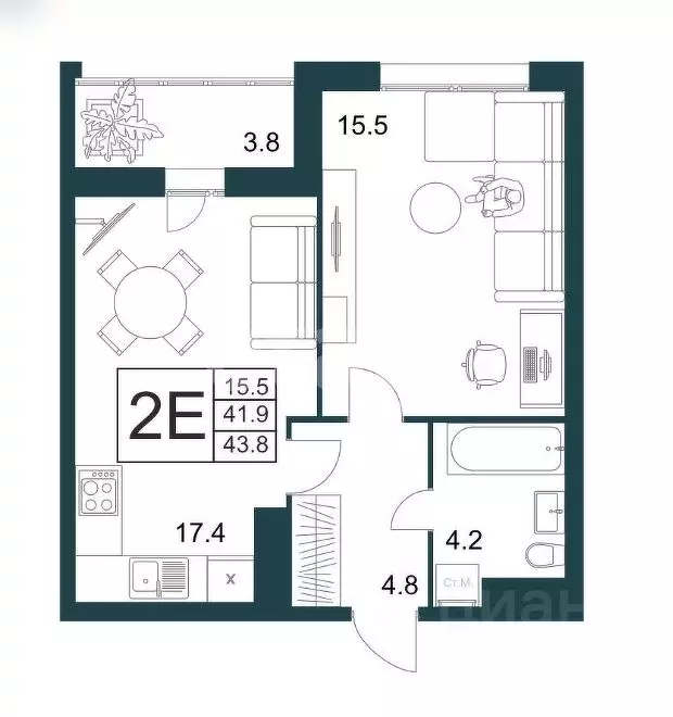 1-к кв. Липецкая область, Липецк Минская ул., 4Вк1 (43.8 м) - Фото 1